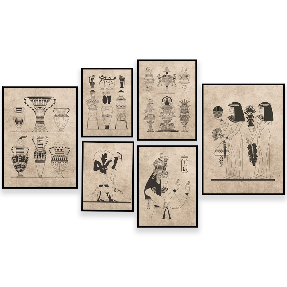 Home Decor Egypt - 家の装飾のためのヴィンテージの古代エジプトのポスター、神、エジプトの陶器、神、人と動物、女神