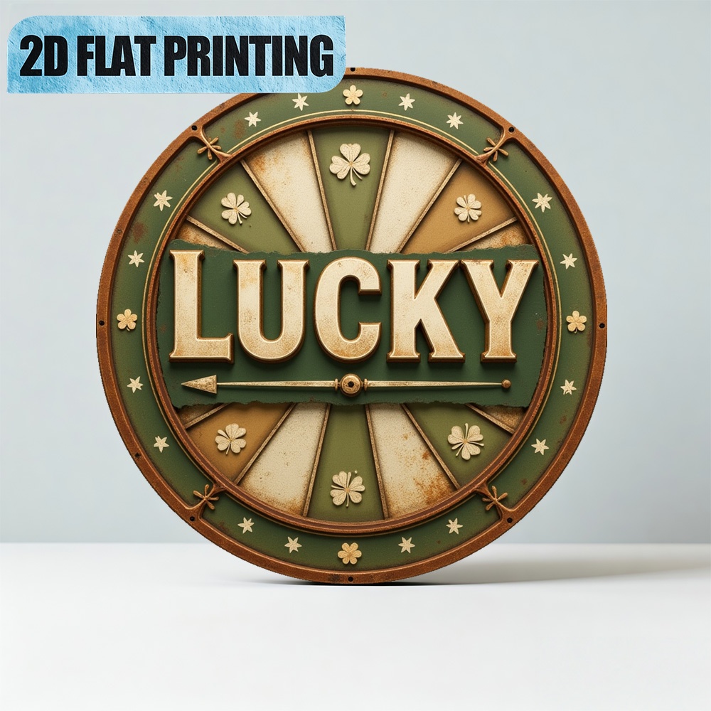Home Decor On Wheels - 2Dフラット、ヴィンテージ風ホリデーデコレーション、ホイールにラッキーが描かれたデザイン - 簡単な吊り下げ設置 - レトロなホームオフィスパーティーデコレーション、装飾品