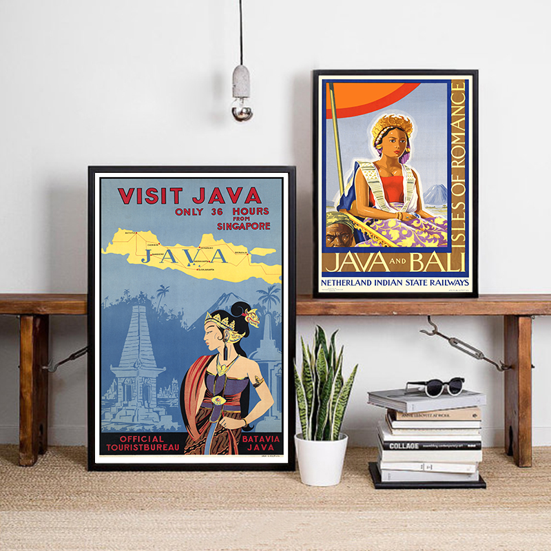 Home Decor Bali - ビ-ヴィンテージキャンバスウォールカートリッジjava,旅行ポスター,古典的なロマンスのための絵画,家の装飾