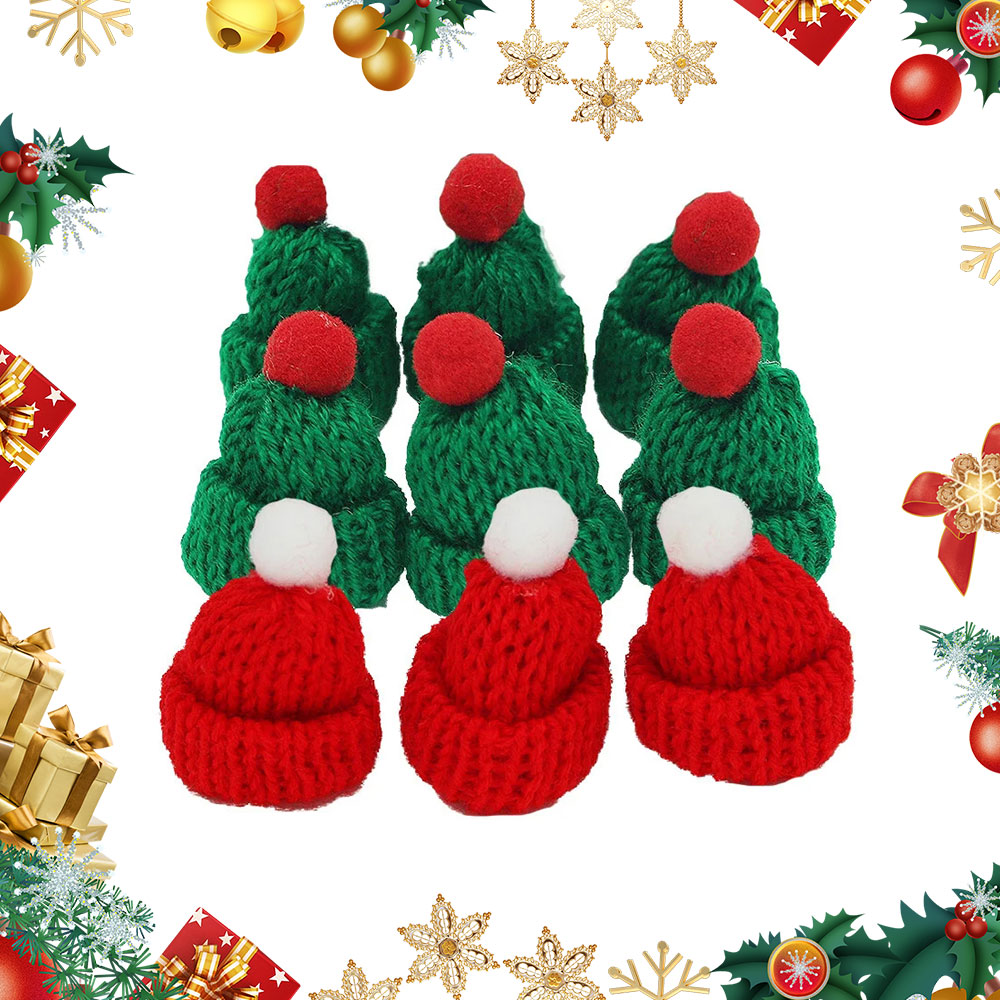 Yarn Home Decor - ぬいぐるみ糸の指が付いたミニニット帽,手作りのクリスマスデコレーション,DIYペンダント,家の装飾,休日,3.5x5cm, 10個