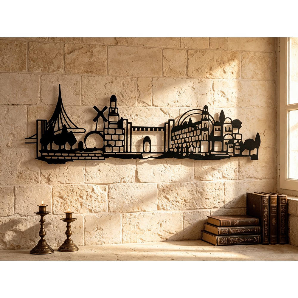 Home Decor Room - CIFBUY メタルウォールアート エルサレムのスカイライン装飾 ヴィンテージ旧市街のシルエット ダビデの星付き 素朴な鉄製アートワーク