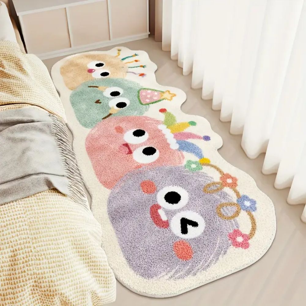 Home Decor Dopamine - VIKAMA 漫画ドーパミンロングカーペット、不規則な子供部屋のベッドサイドラグ、ソフトソファクッション、冬の家の装飾