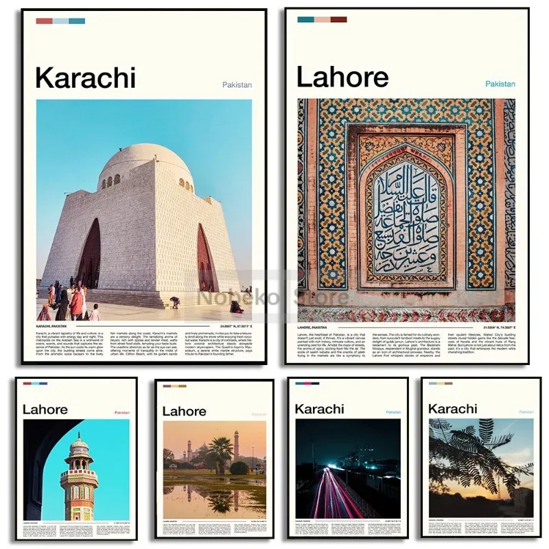 Home Decor Karachi - キャンバス絵画壁アート写真アジアパキスタン旅行ポスターラホールカカリ市風景プリントホームルームモダンな装飾ギフト