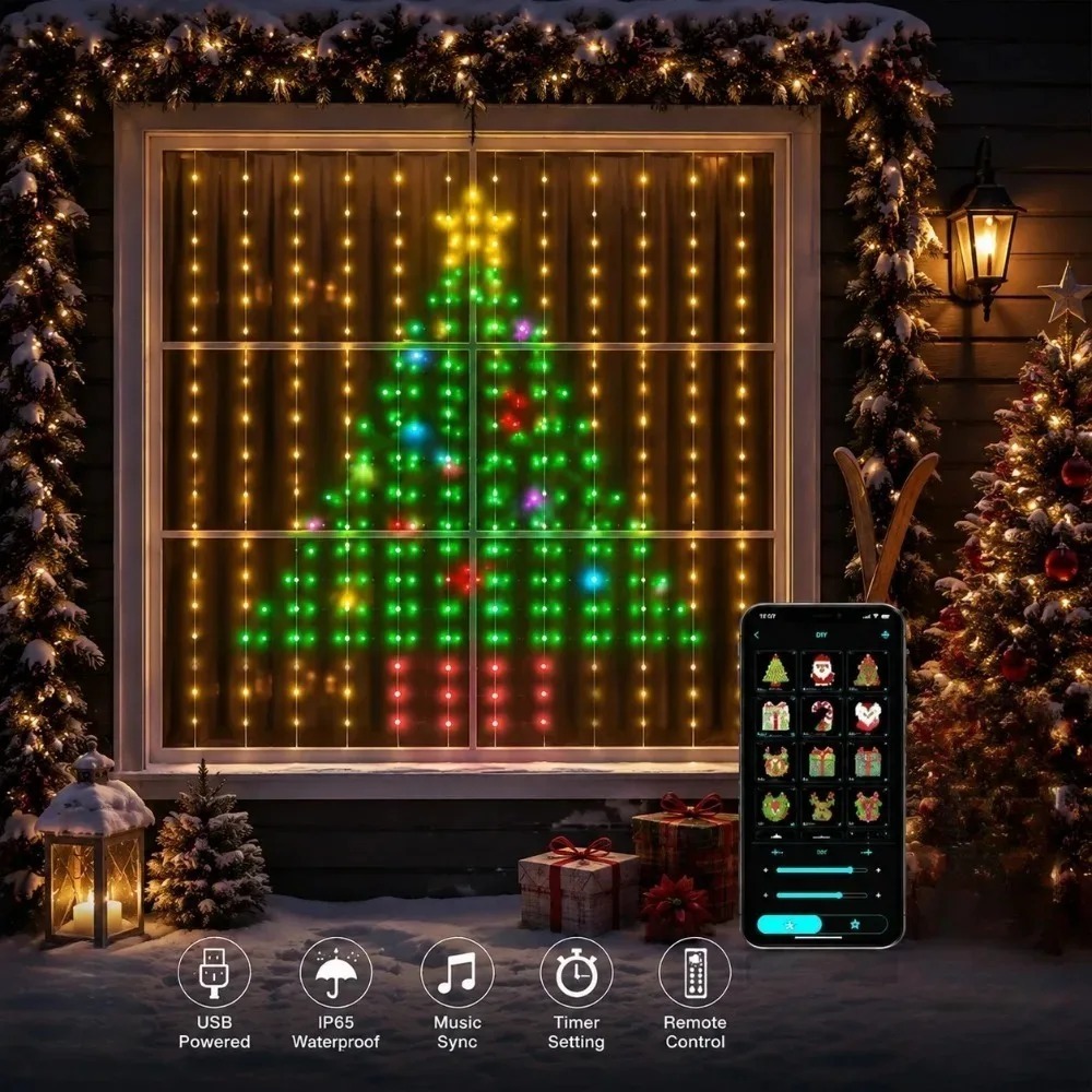 Home Decor Diy - LEDピクセルカーテンライト Bluetoothアプリ制御 RGBスマートストリングライト DIY窓飾り ホームパーティー用