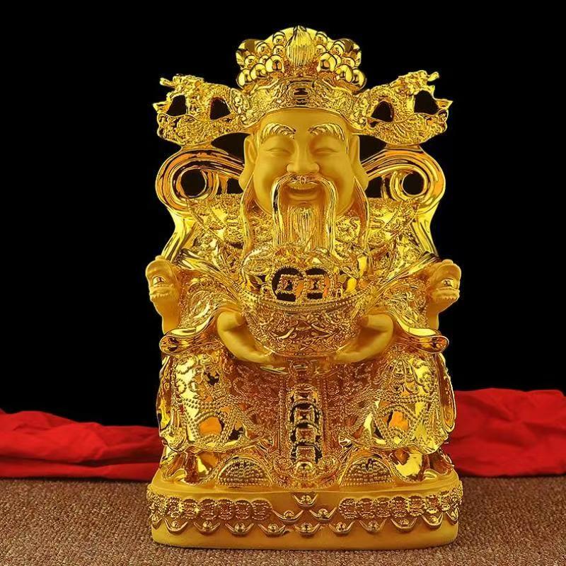 Home Decor Gold - 風水金運の神様像、幸運の樹像、樹脂製置物、家の装飾、玄関、リビングルームの工芸品