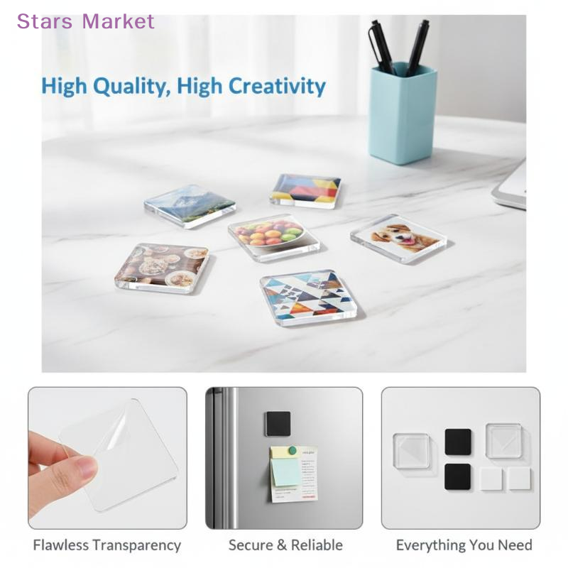 Home Decor Diy - 5セット DIY 透明アクリルマグネットセット 正方形・円形 写真用冷蔵庫マグネット ホームデコレーション