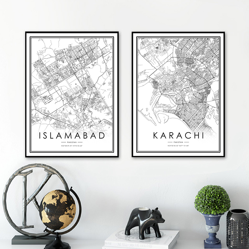 Home Decor Karachi - Karachi-家の装飾のための都市地図,壁のポスター