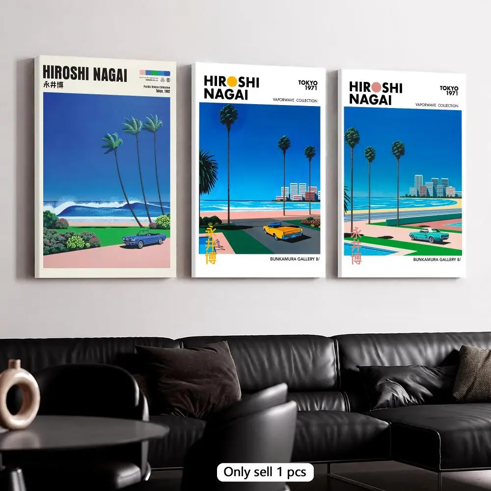 Geometric Wall Art - H-Hiroshi Nagai 海岸都市の風景 フレーム付き壁画 フレーム付きキャンバスウォールアートポスター 無垢材フレーム