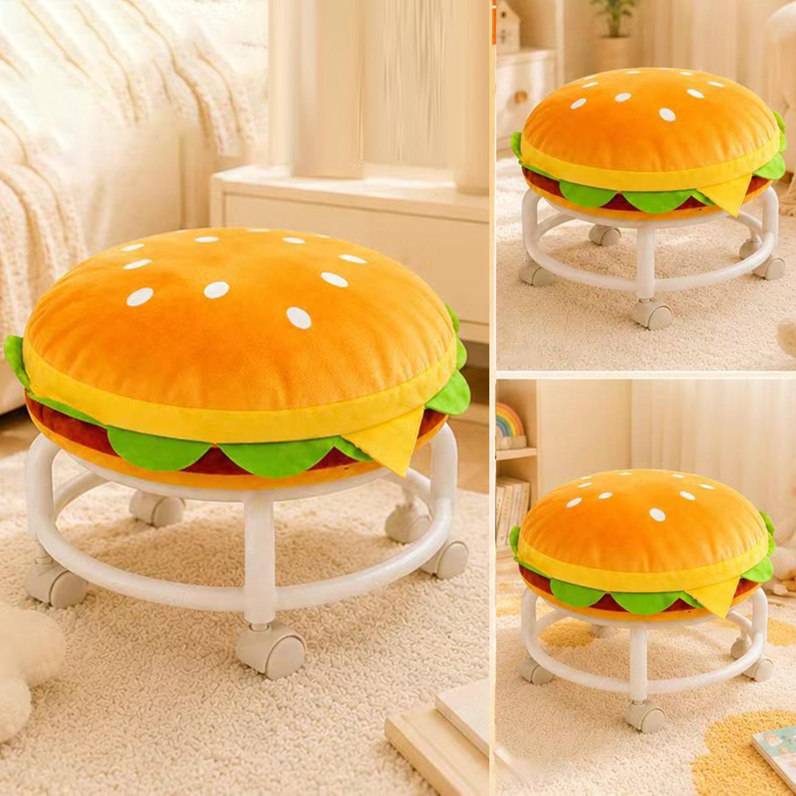 Home Decor On Wheels - 車輪付きスツール ハンバーガー型 快適な装飾性のある滑り止めベンチ 小さなスツール 自宅の寝室、プレイルーム、子供部屋で座るのに最適