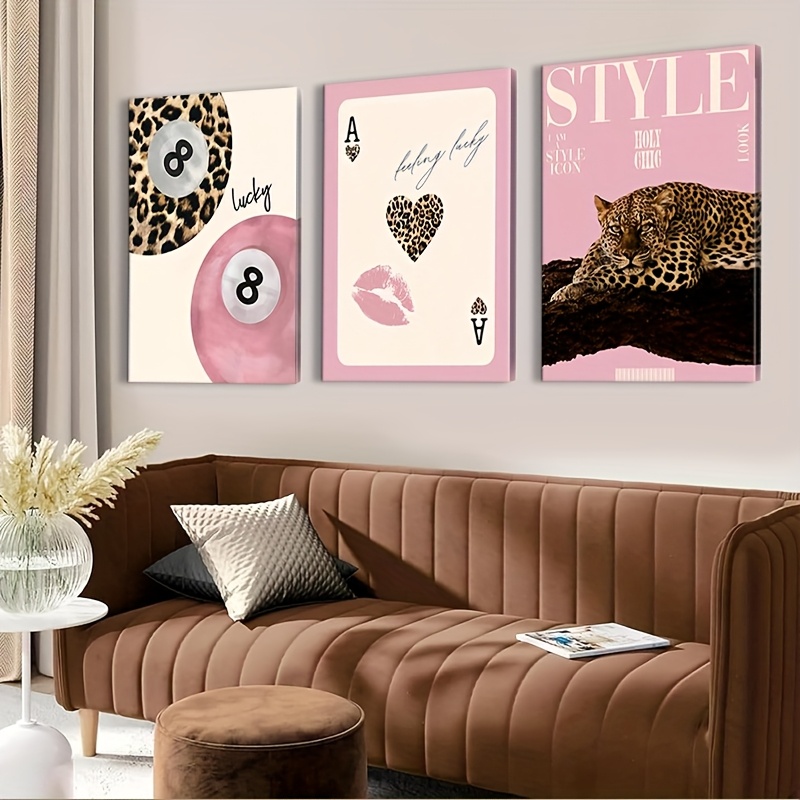Home Decor Design Interior - 3ピース レオパード チーター キャンバス ウォールアート プリント、フレームなし
