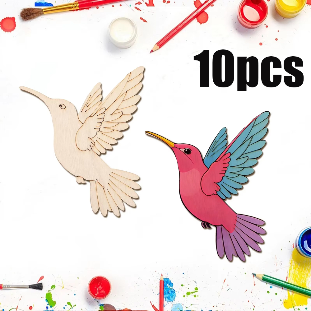 Home Decor Diy - 10個入り未完成木製動物鳥の切り抜き、木製吊り下げ飾り用木製クラフトセット、DIYアートクラフトペイントホームパーティーデコレーション