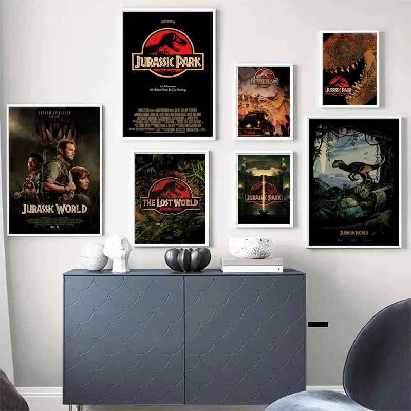 Geometric Wall Art - 映画ポスター ヴィンテージポスターとプリント リビングルーム用ウォールアート写真 ホームデコレーション 恐竜キャンバス絵画 ジュラシックパーク