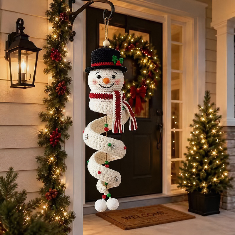 Yarn Home Decor - かぎ針編み雪だるまスパイラルオーナメントDIYキット クリスマスデコレーション クリスマスツリー かぎ針編みクラフトキット 糸付き 窓