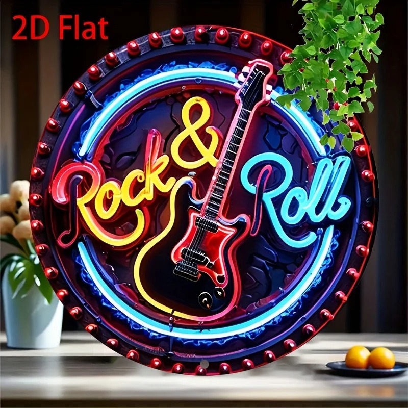 Home Decor Outside - ヴィンテージロックネオンサイン、2Dフラットメタルアルミニウム壁装飾、レトロなスタイルで、家庭、バー、カフェ、クラブ、屋外、庭に最適です。