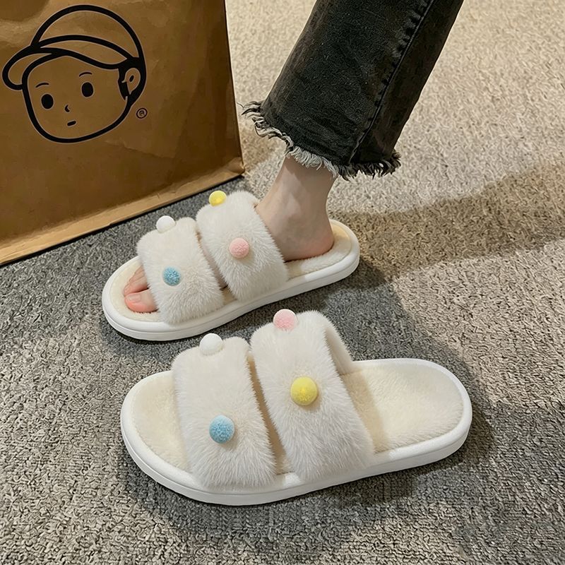 かわいい毛皮のボール装飾付き厚底室内スリッパ 女性用 冬 2 - Home Decor Outside のレビューと価格