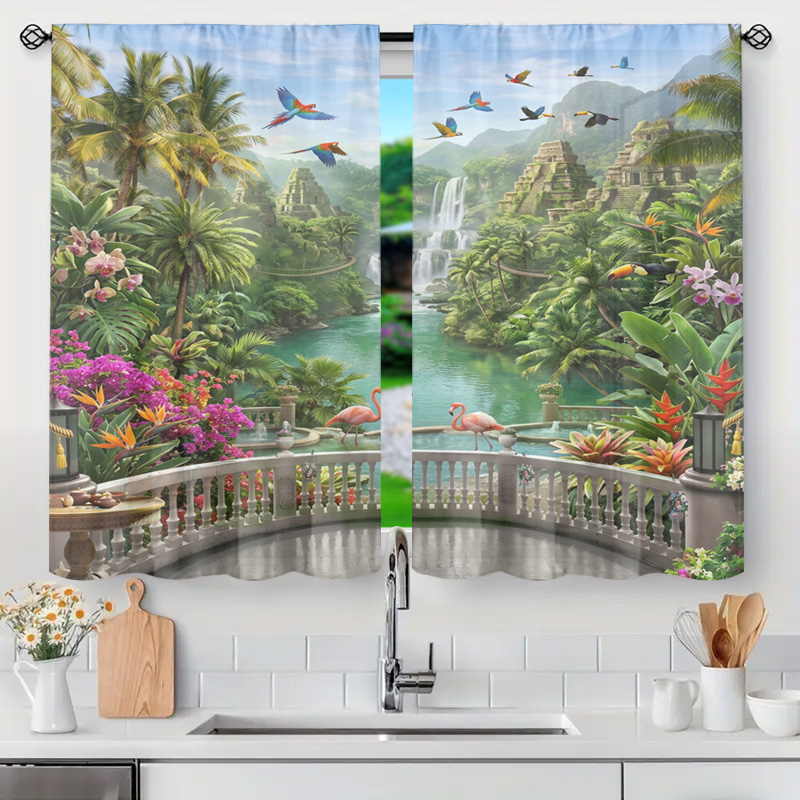 鮮やかなトロピカルジャングルの滝の風景カーテン、シアードレー - Home Decor Bali のレビューと価格