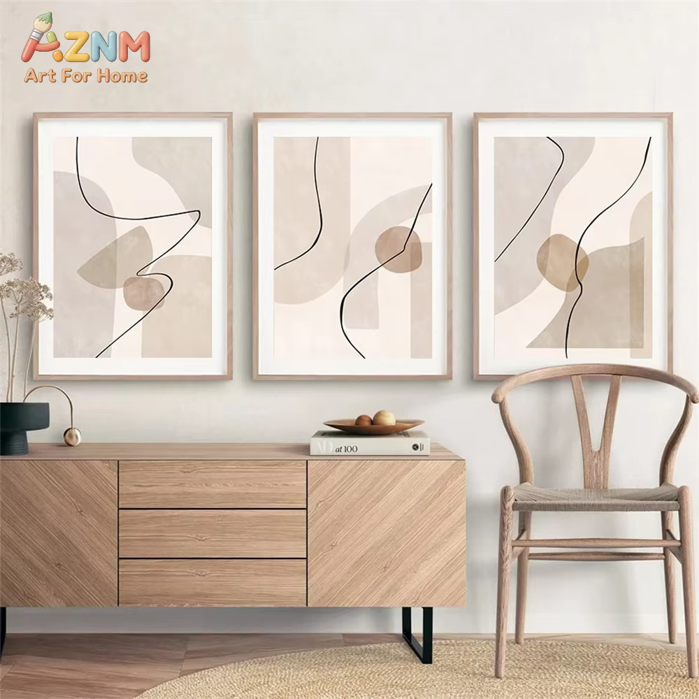抽象的なベージュの幾何学模様のラインウォールアートキャンバス - Home Decor Design Interior のレビューと価格