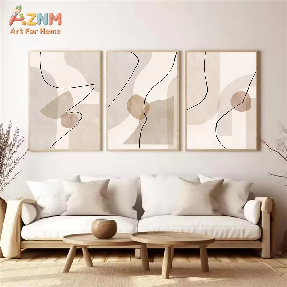 抽象的なベージュの幾何学模様のラインウォールアートキャンバス - Home Decor Design Interior のレビューと価格