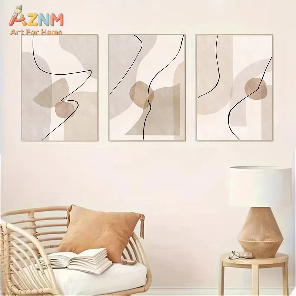 抽象的なベージュの幾何学模様のラインウォールアートキャンバス - Home Decor Design Interior のレビューと価格