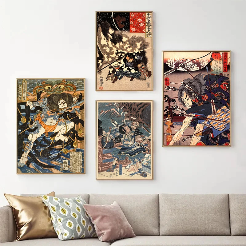 キャンバス絵画レトロ日本浮世絵サムライモンスタークラシックポ - Home Decor Japandi のレビューと価格