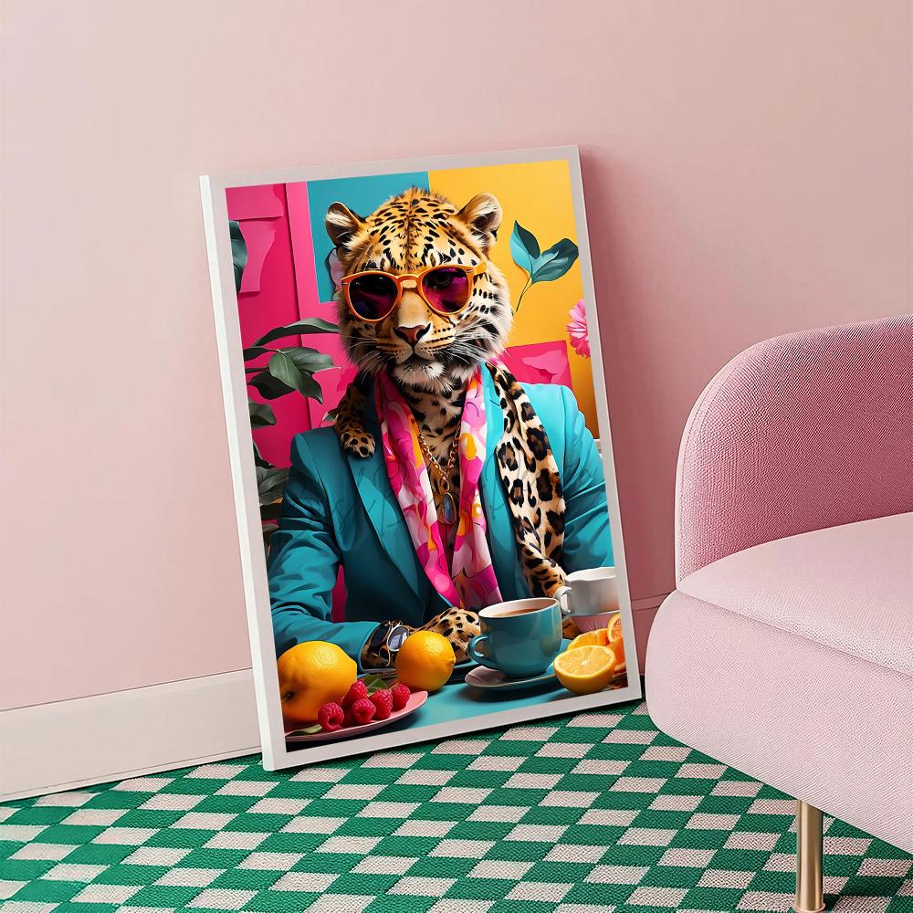 ヒョウ柄コーヒーHDウォールアートポスター カラフルな動物絵 - Home Decor Dopamine のレビューと価格