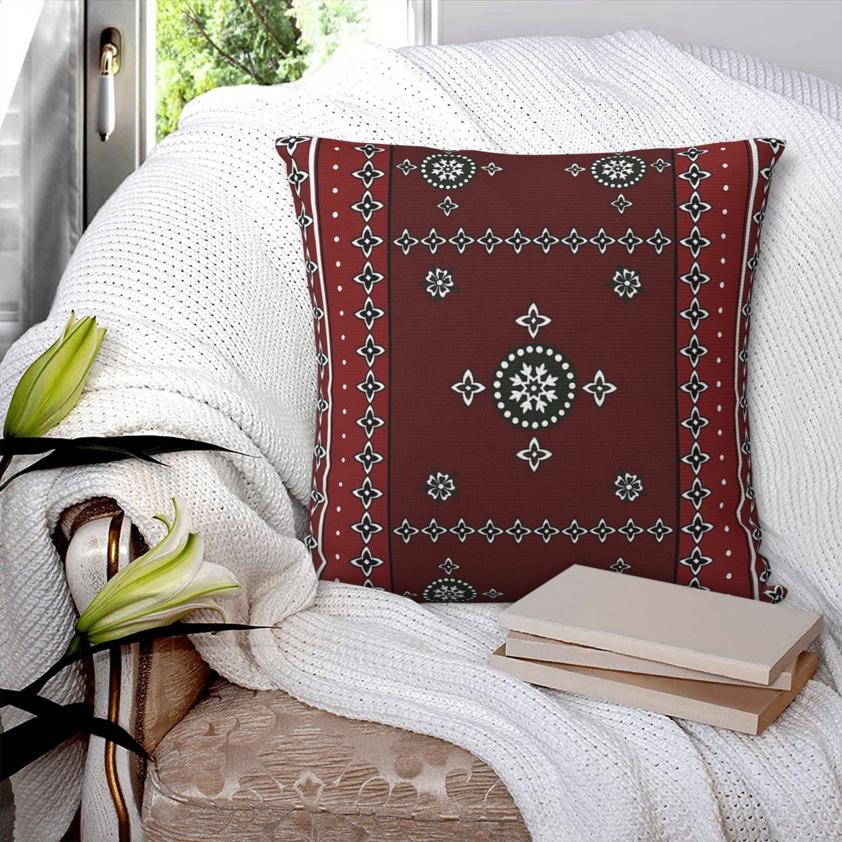 シンディパキスタンカラチスクエア枕カバーポリエステルリネンベ - Home Decor Karachi のレビューと価格