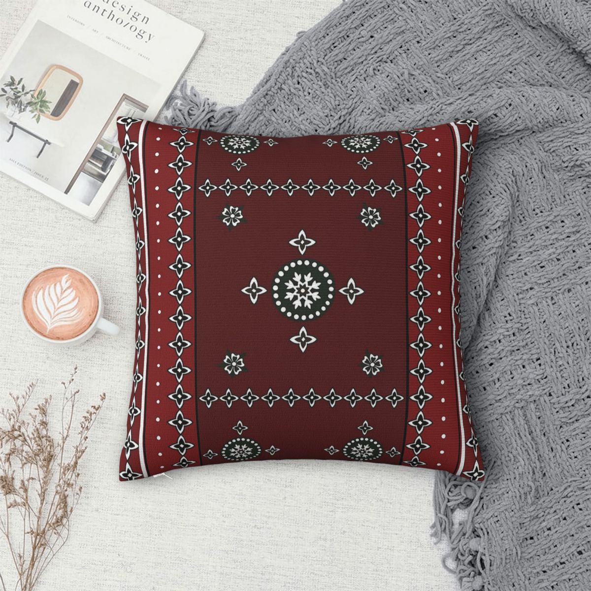 シンディパキスタンカラチスクエア枕カバーポリエステルリネンベ - Home Decor Karachi のレビューと価格