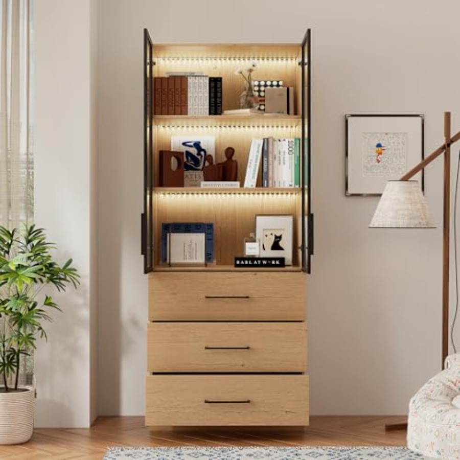 高さ78.7インチのLEDライト付き本棚ディスプレイキャビネ - H&M Home Decor のレビューと価格