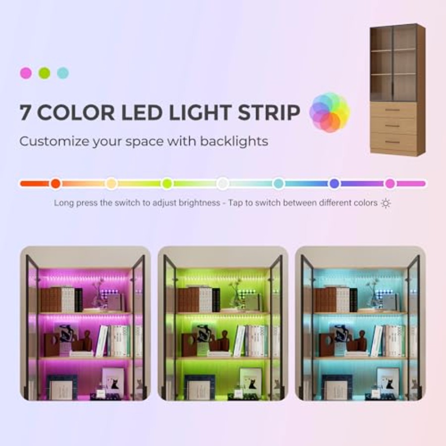高さ78.7インチのLEDライト付き本棚ディスプレイキャビネ - H&M Home Decor のレビューと価格