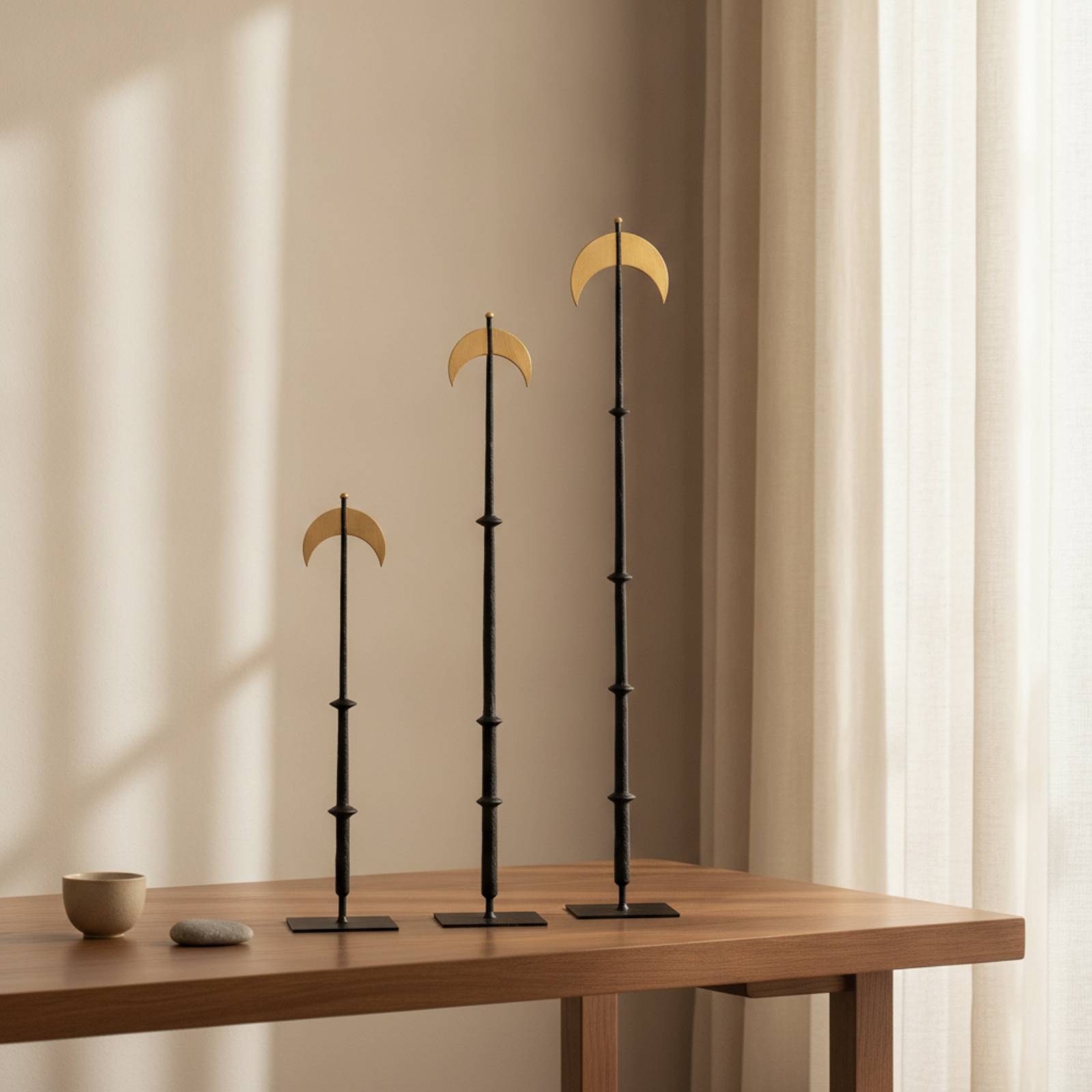 3ピース三日月オーナメント卓上月彫刻ベース付き装飾ゴールドト - Home Decor Gold のレビューと価格