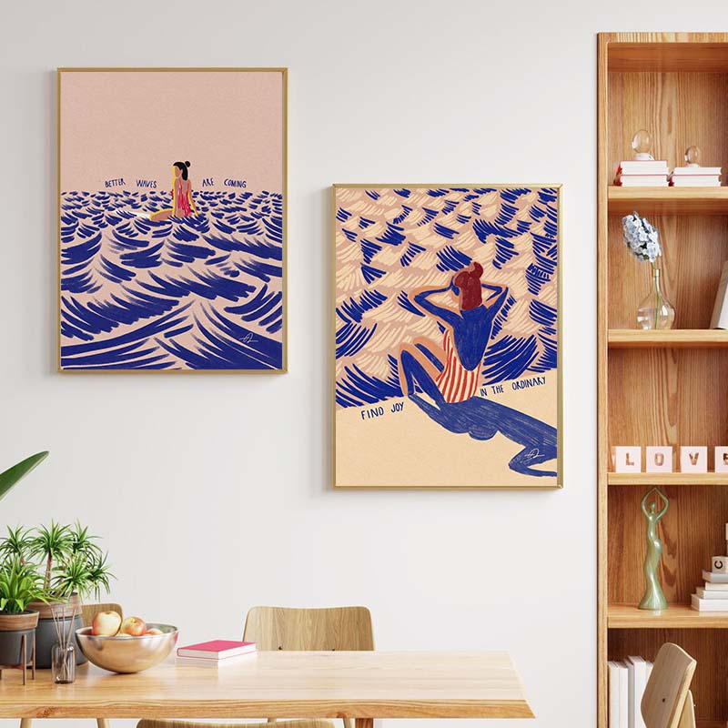 北欧ミニマリストアートサーフィンパドリング水泳海の波プリント - Home Decor Design Interior のレビューと価格