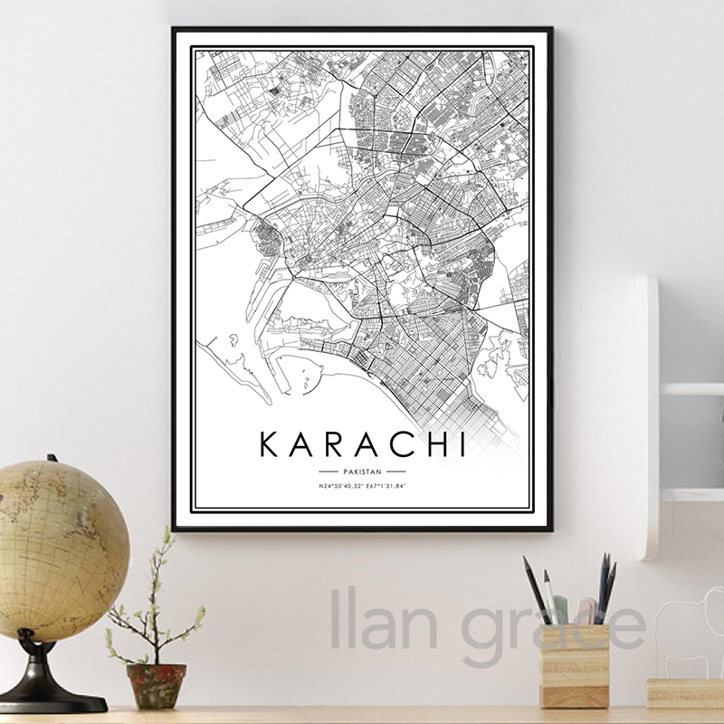 Karachi-家の装飾のための都市地図,壁のポスター - Home Decor Karachi のレビューと価格