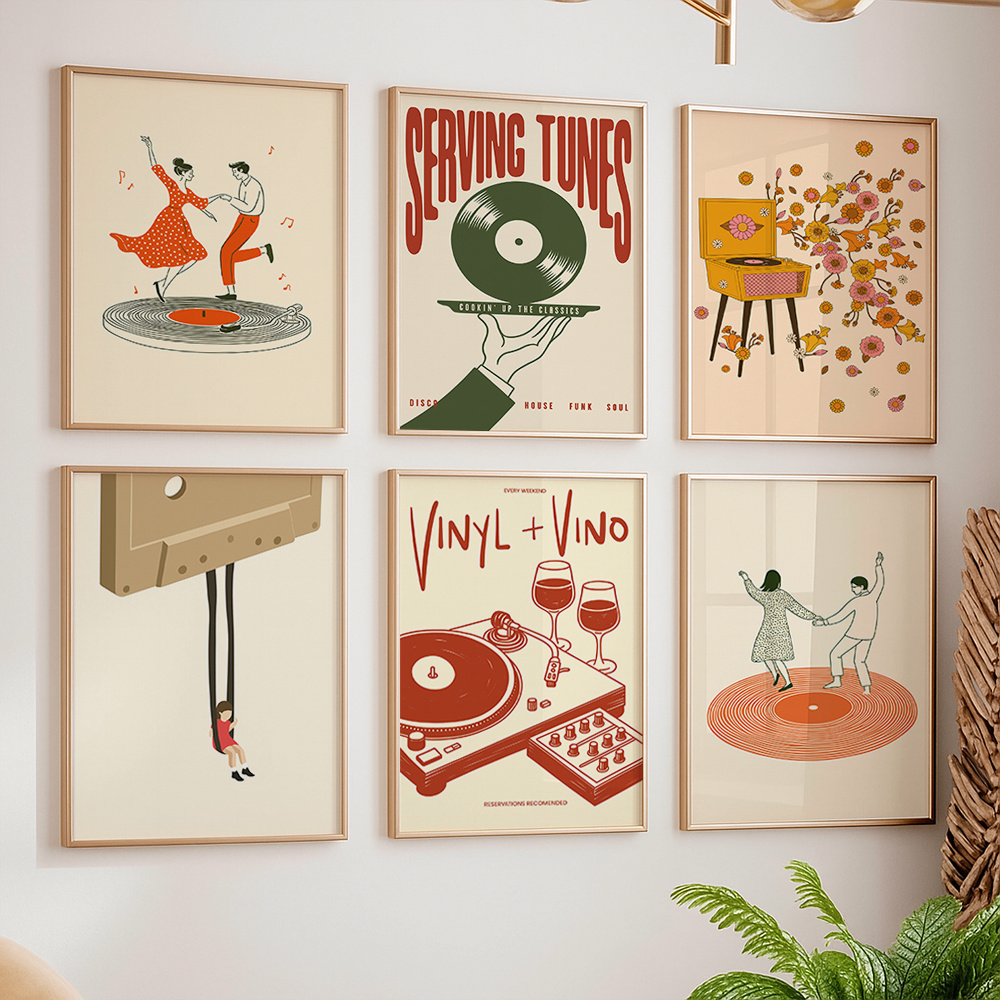 1pc ヴィンテージ音楽キャンバスポスターフレームなしレトロ - Home Decor Design Interior のレビューと価格