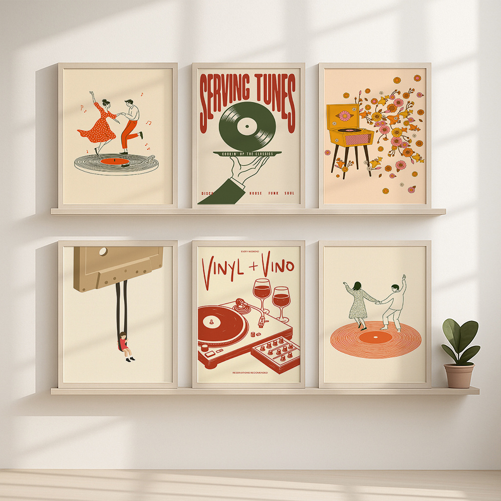 1pc ヴィンテージ音楽キャンバスポスターフレームなしレトロ - Home Decor Design Interior のレビューと価格