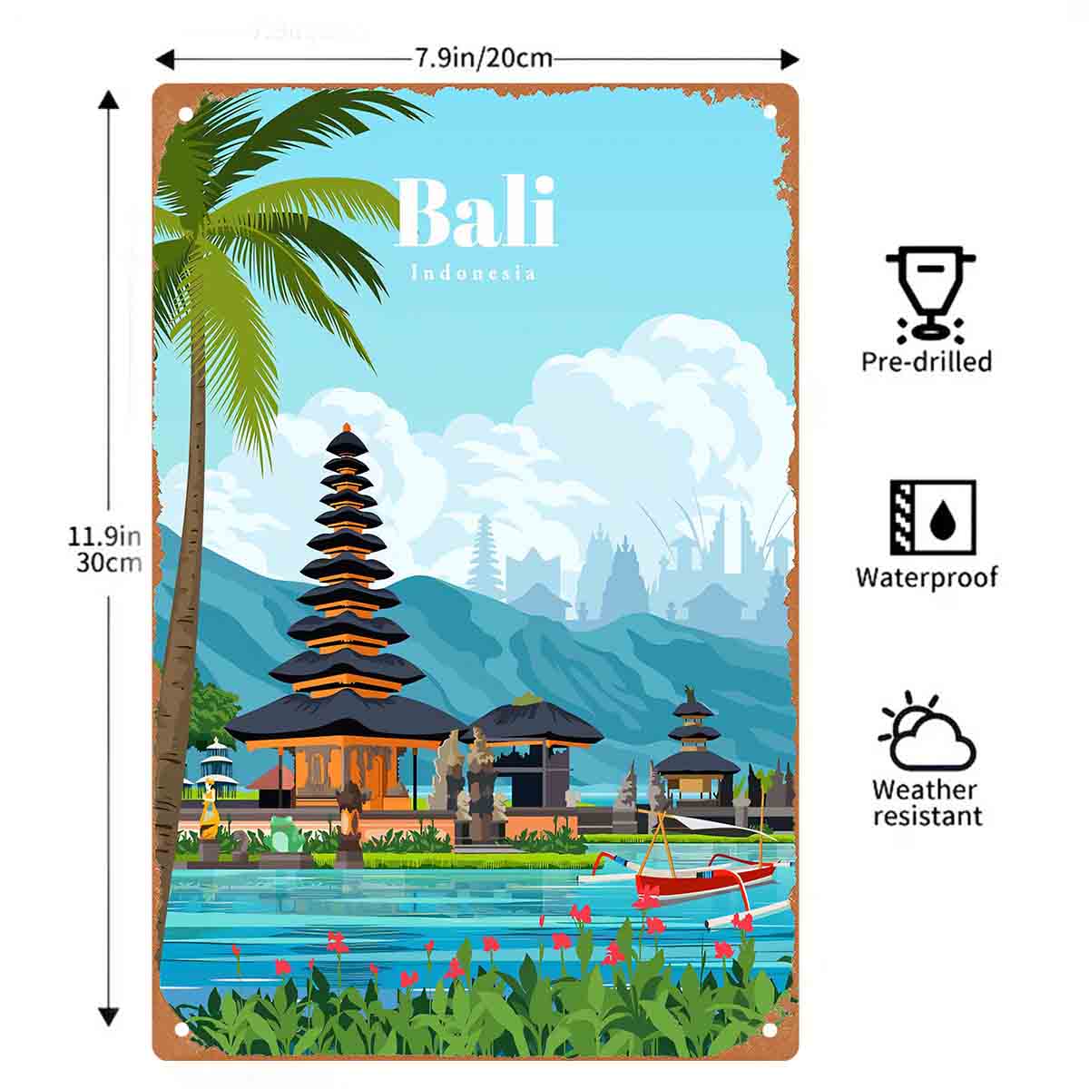 2Dフラット1個入り「バリ寺院の湖の眺め」メタルウォールサイ - Home Decor Bali のレビューと価格