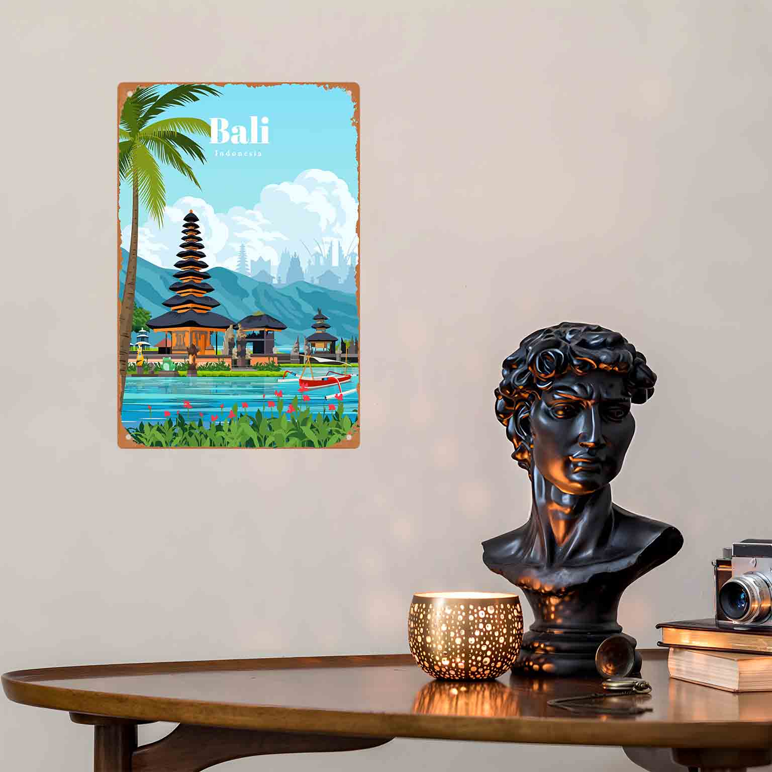 2Dフラット1個入り「バリ寺院の湖の眺め」メタルウォールサイ - Home Decor Bali のレビューと価格