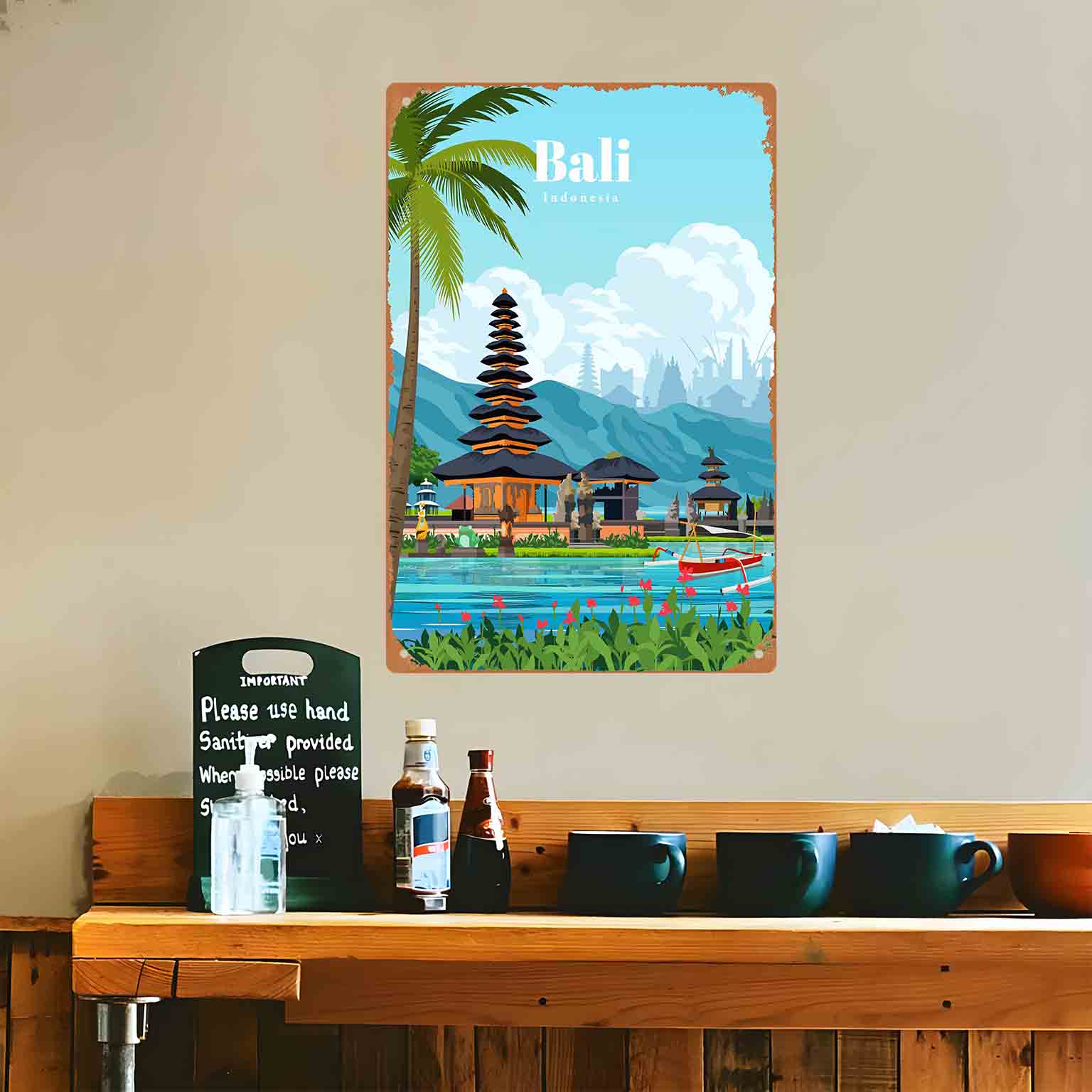 2Dフラット1個入り「バリ寺院の湖の眺め」メタルウォールサイ - Home Decor Bali のレビューと価格