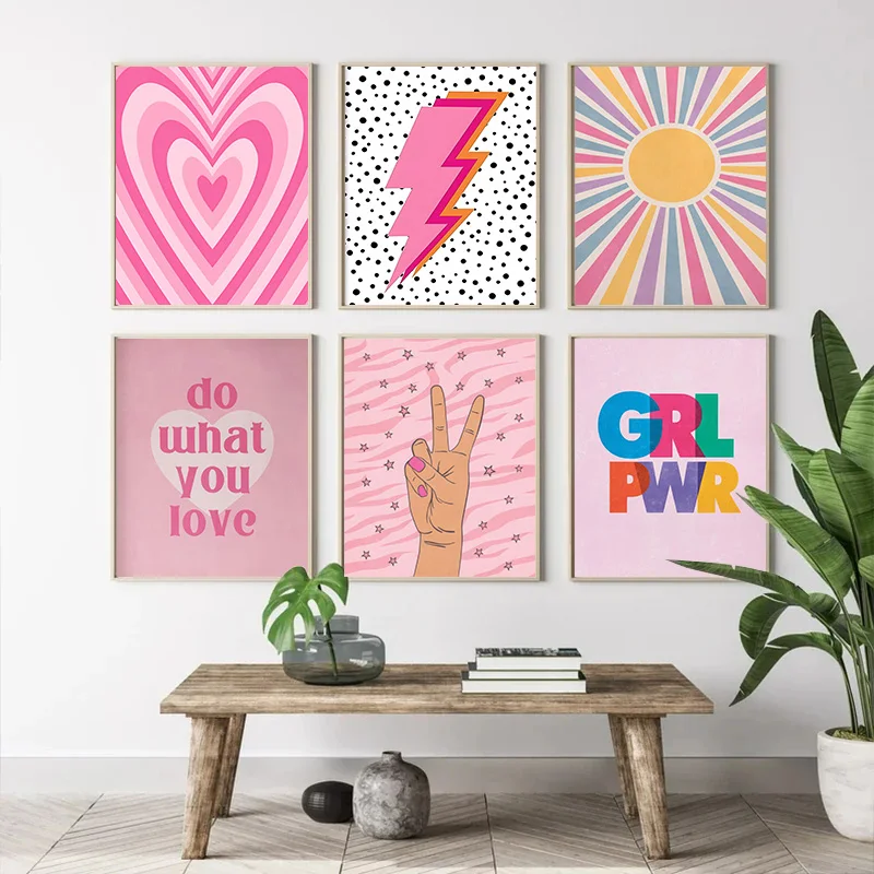 抽象ピンク雷グラデーションラブハート太陽壁アートキャンバス絵 - Home Decor Japandi のレビューと価格