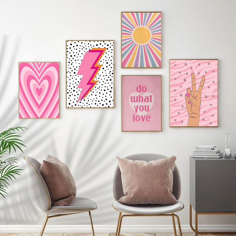 抽象ピンク雷グラデーションラブハート太陽壁アートキャンバス絵 - Home Decor Japandi のレビューと価格
