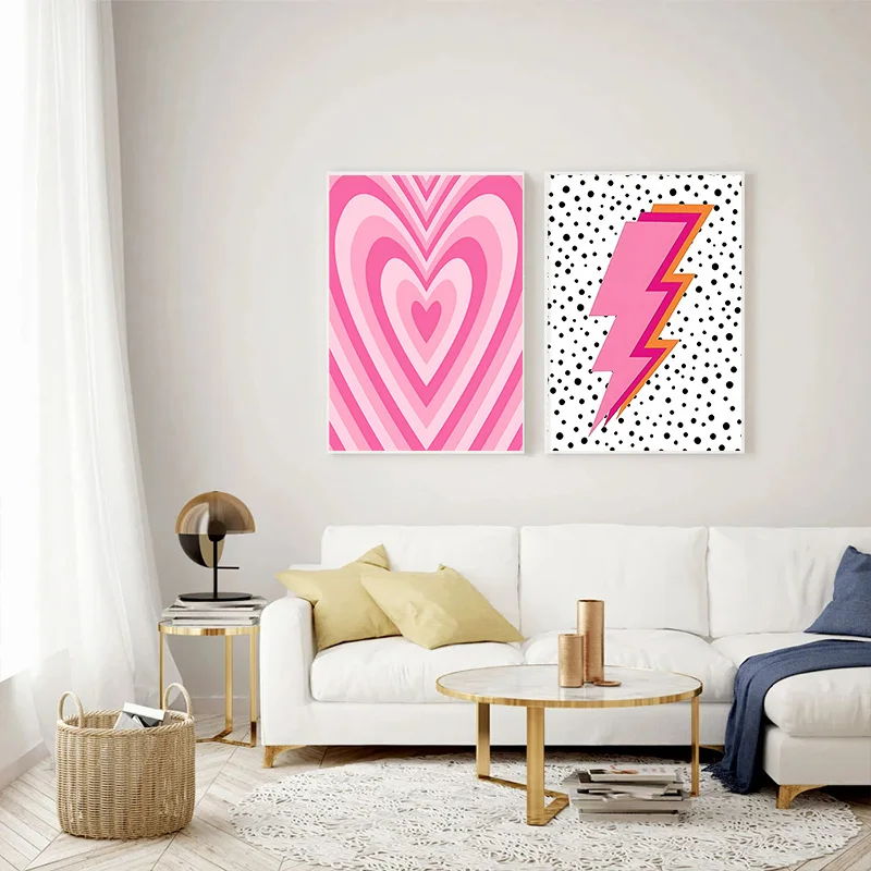 抽象ピンク雷グラデーションラブハート太陽壁アートキャンバス絵 - Home Decor Japandi のレビューと価格