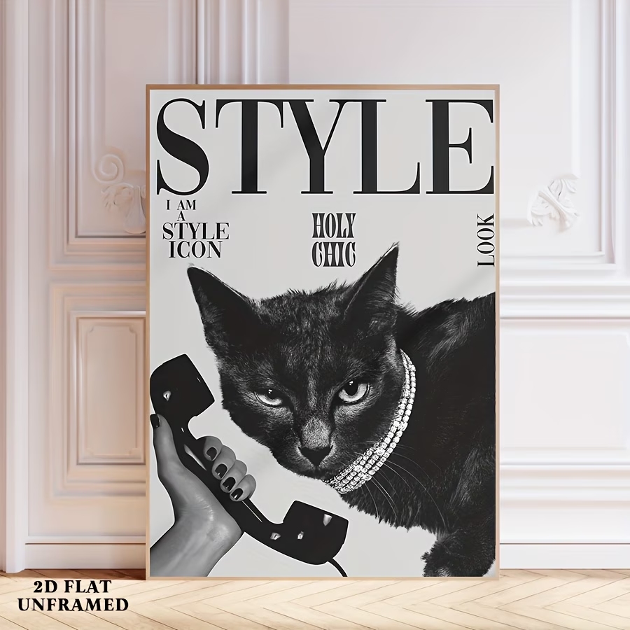 レトロな黒猫が電話をかけたり受け取ったりするウォールアートプ - Home Decor Cat のレビューと価格