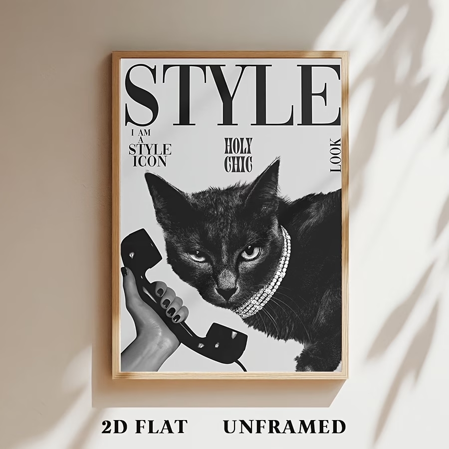 レトロな黒猫が電話をかけたり受け取ったりするウォールアートプ - Home Decor Cat のレビューと価格