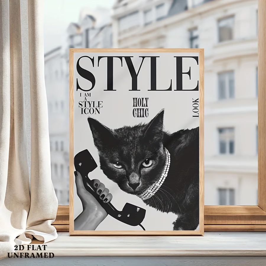 レトロな黒猫が電話をかけたり受け取ったりするウォールアートプ - Home Decor Cat のレビューと価格
