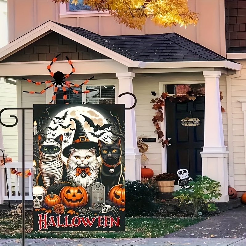 1枚、ハロウィーンガーデンフラッグ、両面印刷、サイズ12x1 - Home Decor Cat のレビューと価格