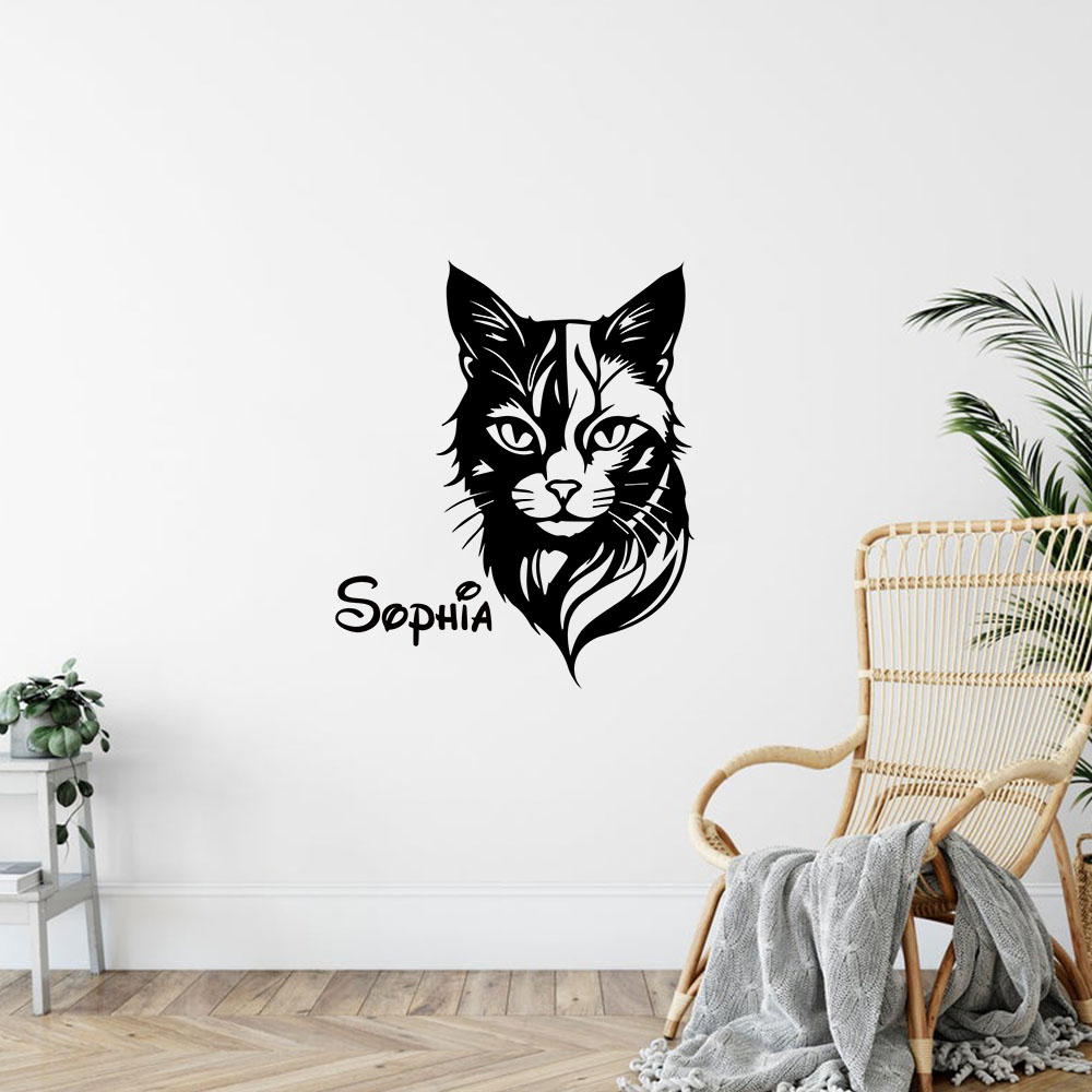 1PC かわいい猫パーソナライズされた名前ウォールアートデカ - Home Decor Cat のレビューと価格