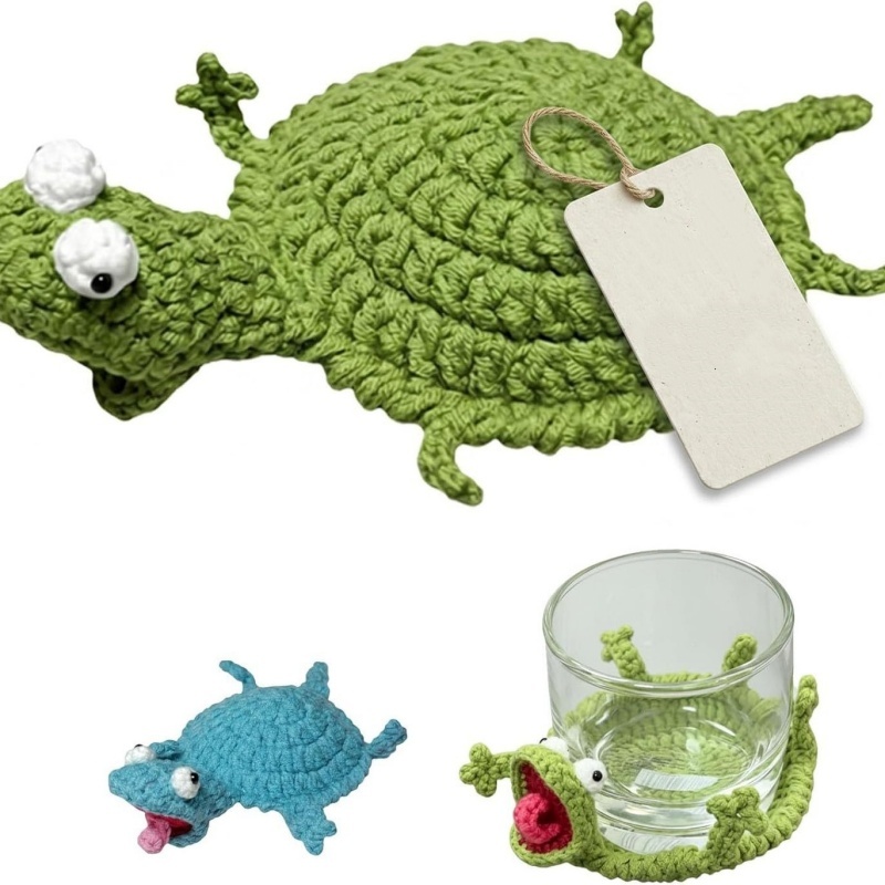 クリエイティブなかぎ針編みのトカゲコースター、楽しい手作りの - Yarn Home Decor のレビューと価格