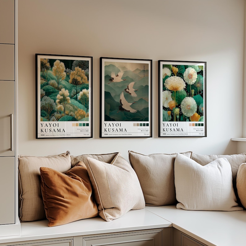 1/3 個日本草間彌生タンポポキャンバスポスター鶴の森緑植物 - Home Decor Japandi のレビューと価格