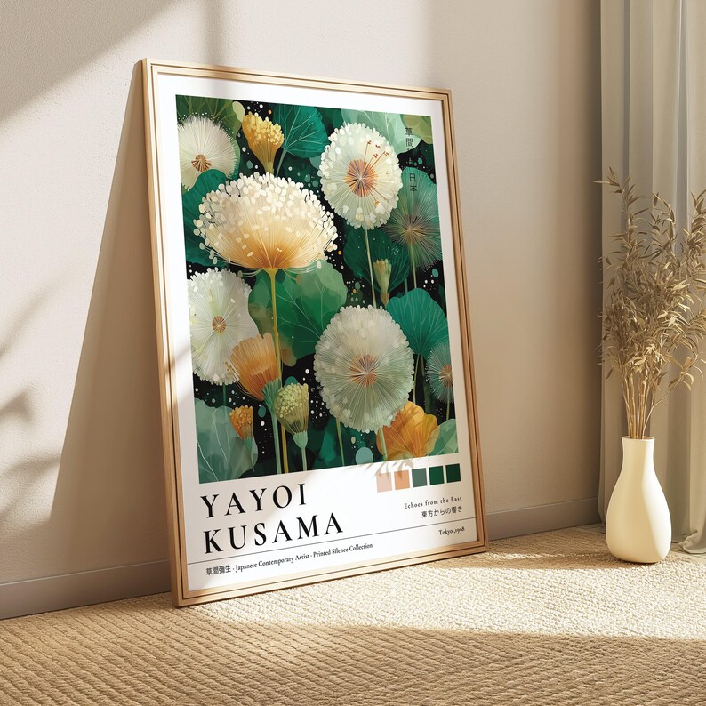 1/3 個日本草間彌生タンポポキャンバスポスター鶴の森緑植物 - Home Decor Japandi のレビューと価格