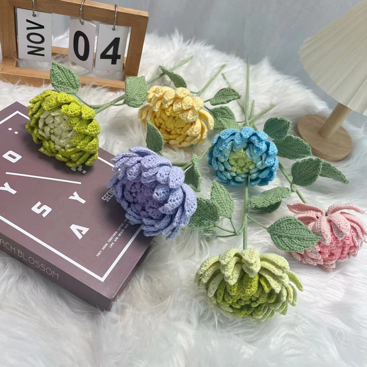 ダリア完成品手作りブーケホームデコレーションフック織りギフト - Yarn Home Decor のレビューと価格