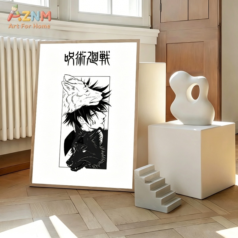 AZNM 呪術廻戦黒白マンガキャンバス絵画優駿イタドリスカナ - Geometric Wall Art のレビューと価格